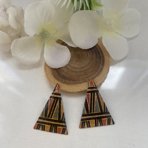 2 pendentifs peint multicolore et noir 25x18 mm