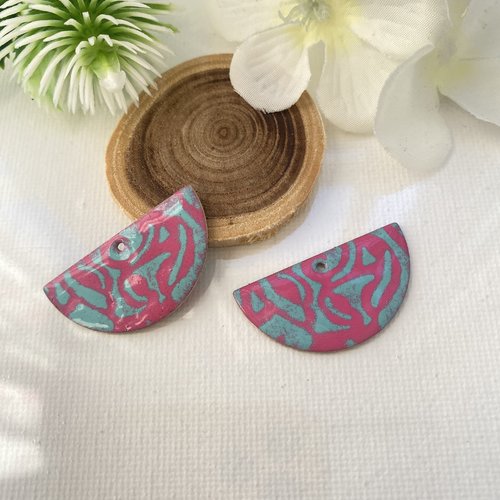 2 sequins émaillés rose et turquoise clair 2 faces