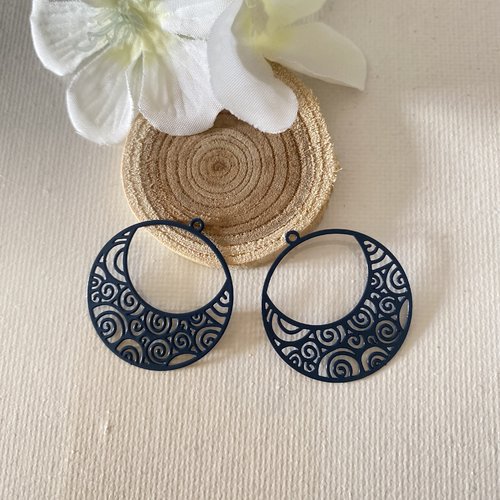 2 estampes créoles bleu foncé 26x25 mm