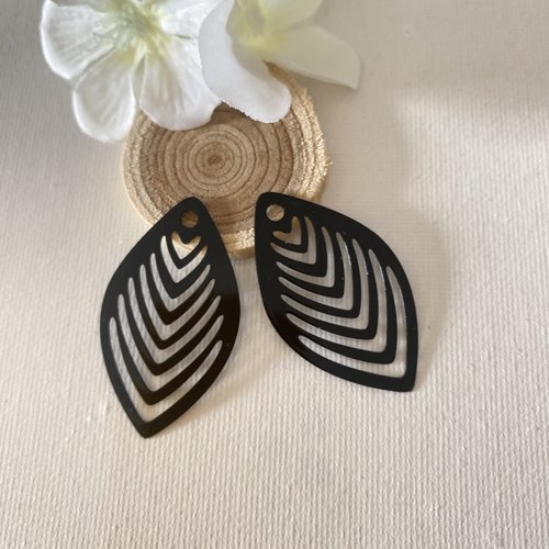 2 estampes feuilles laquées noires 40x28 mm