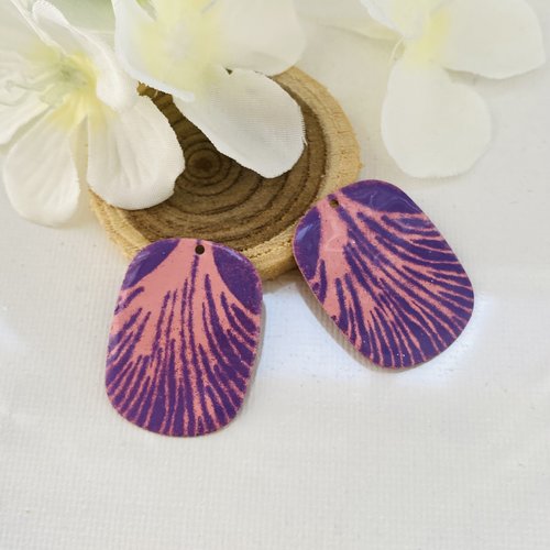 2 pendentifs émaillés rose et violet 2 faces 27x20 mm