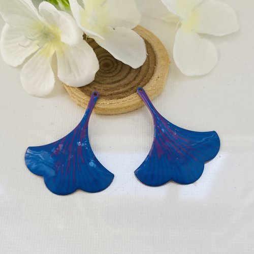 Lot 2 pendentifs émaillés  37x31 mm 2 faces violet et bleu