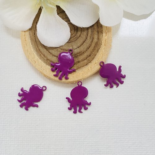 4 pendentifs pieuvre violet 14x10 mm mm 2 faces
