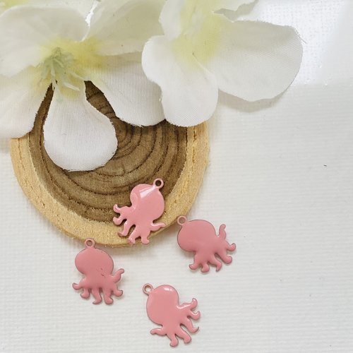 4 pendentifs pieuvre rose 14x10 mm mm 2 faces