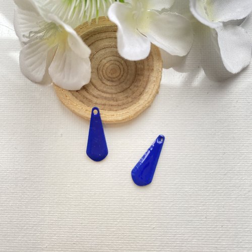 2 pendentifs goutte émaillées 20x8 mm bleu marine 2 faces