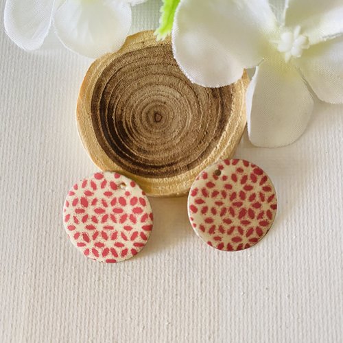 Lot 2 sequins émaillé ivoire et vieux rose 20 mm