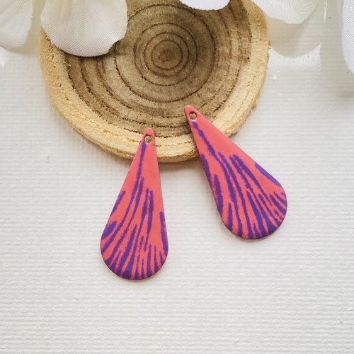 2 gouttes émaillées vieux rose et violet 12,5x31 mm 2 faces