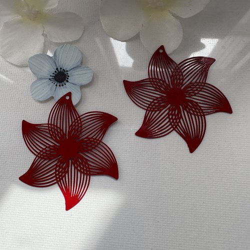 2 estampes filigrane fleur rouge 45x40 mm
