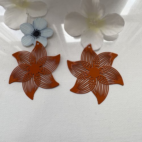 2 estampes filigrane fleur orange 45x40 mm