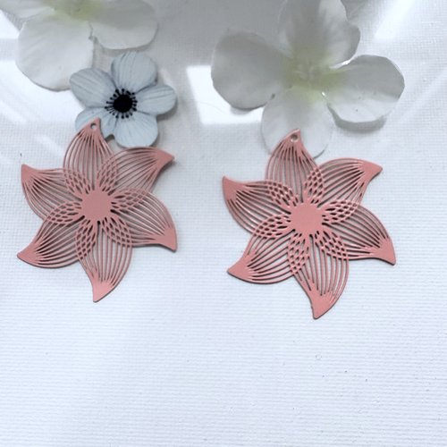 2 estampes filigrane fleur rose 45x40 mm