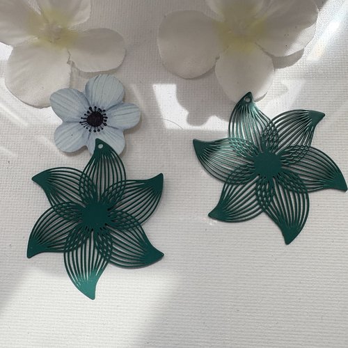 2 estampes filigrane fleur turquoise 45x40 mm