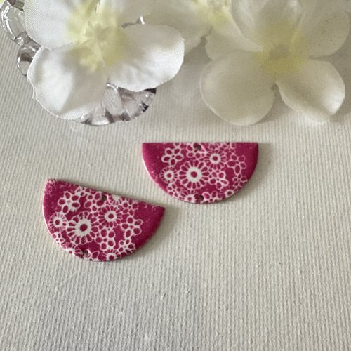 2 sequins émaillés blanc et rose vif 2 faces