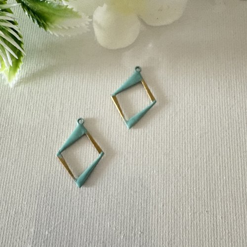 2 pendentifs émaillés turquoise clair 2 faces