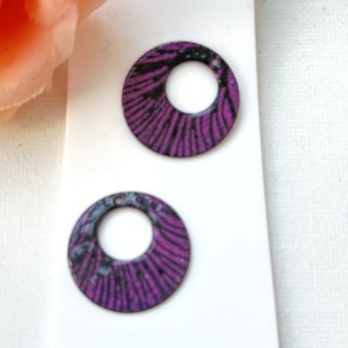 Lot 2 sequins créoles émaillés noir et mauve 22 mm 2 faces
