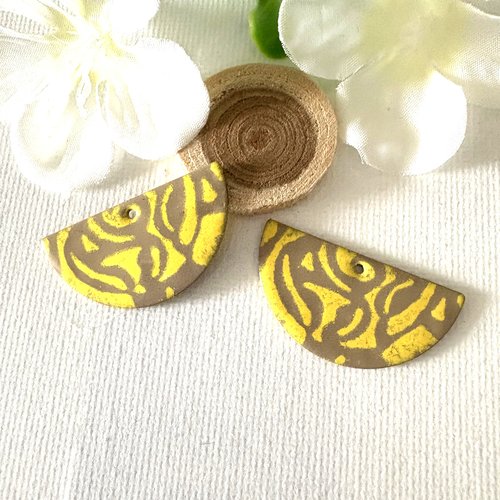 2 sequins émaillés sable et jaune 2 faces