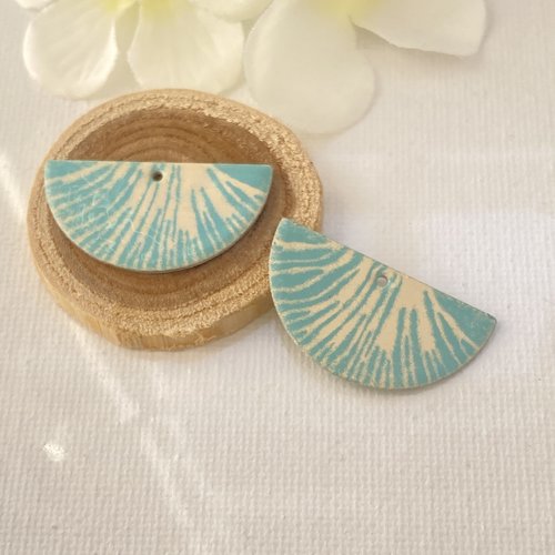 2 sequins émaillés ivoire et turquoise clair 2 faces