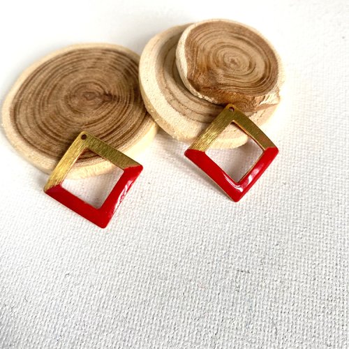 2 pendentifs losange rouge et or 18 mm