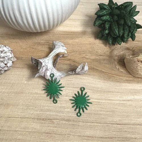 4 pendentifs connecteurs émaillées vert pré 2 faces