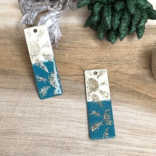 Lot 2 sequins  effet émaillé ivoire et turquoise foncé