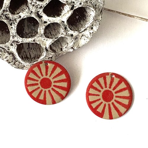 Lot 2 sequins émaillés sable et rouge 25 mm