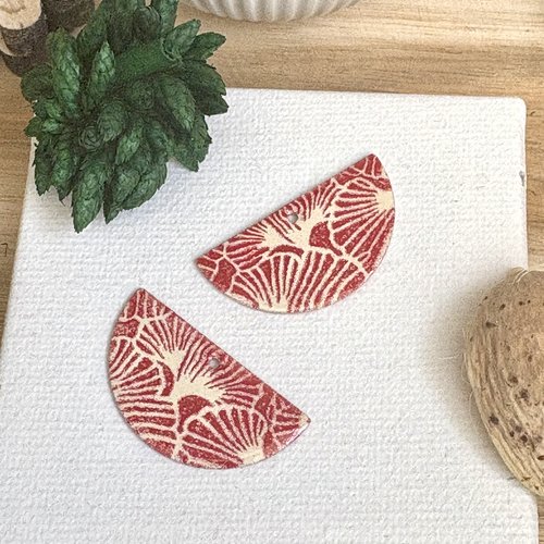 2 sequins émaillés demi lune ivoire et rouge 2 faces