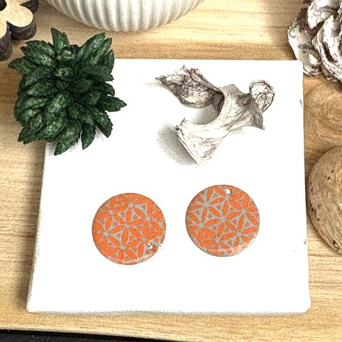 Lot 2 sequins émaillé gris motif orange