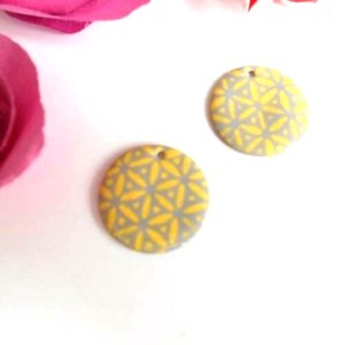 Lot 2 sequins émaillé gris motif jaune