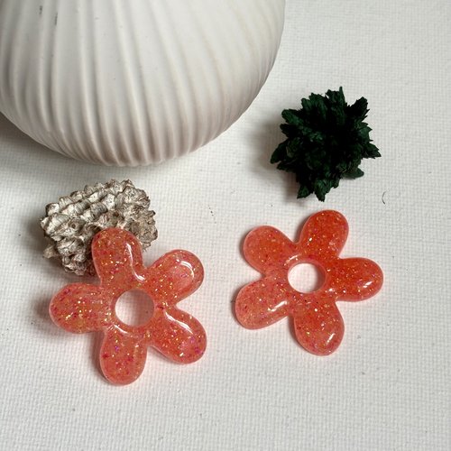 Lot 2 fleurs résine ton oranger