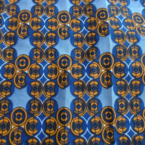 Tissus wax africaine motif rond bleu orange 50x70cm