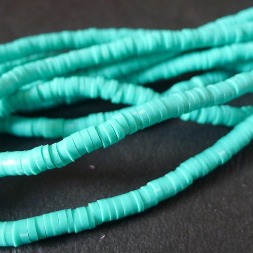 1 fil perles rondelles heishi bleu 4mm en argile polymère 45 cm - 350 perles