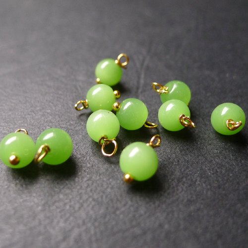 X10 perles breloques rondes pierres jade vert et doré 6x8mm