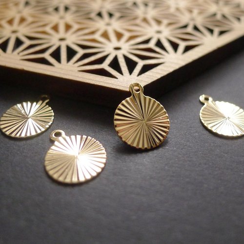 X4 breloque sequin rond doré 12x10mm