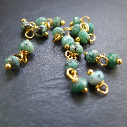 20 perles rondes à facettes en jade vert et doré 4x8mm