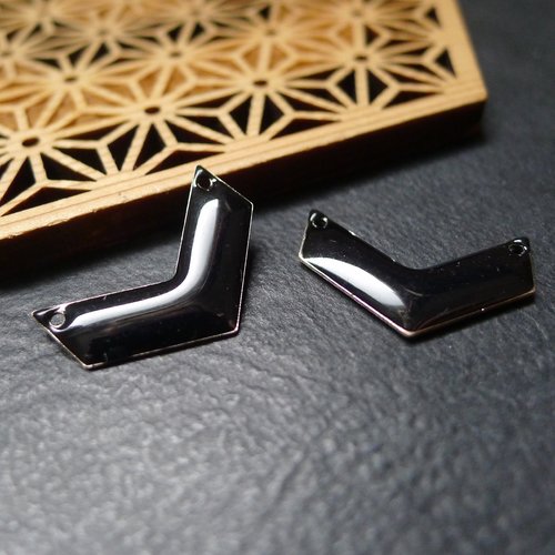 2 sequins émaillés v flèche chevron - 13x21mm - noir