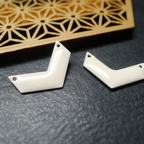 2 sequins émaillés v flèche chevron - 13x21mm - blanc