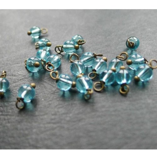 40 perles rondes verre bleu transparent bronze 4x8mm breloques