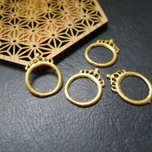 X4 pendentif connecteur anneau rond doré 18mm