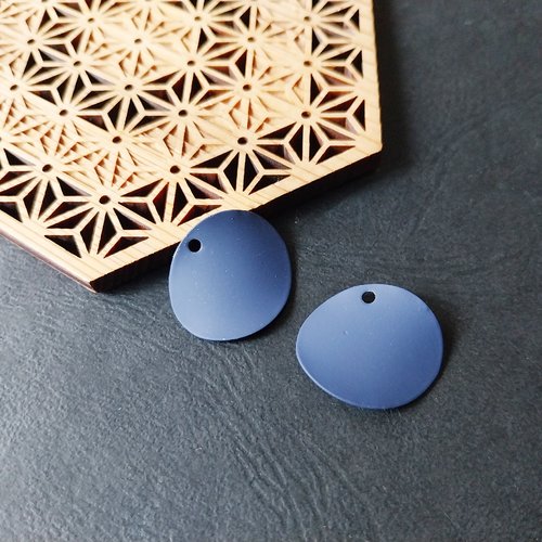 X2 pendentif breloque sequin ovale bleu 20x23mm
