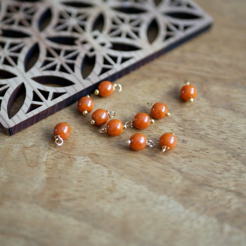 X10 perles breloques rondes verre tchèque orange et doré 6x8mm