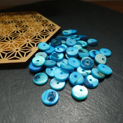 40 perles rondelles coquillages bleu heishi ethniques 9mm