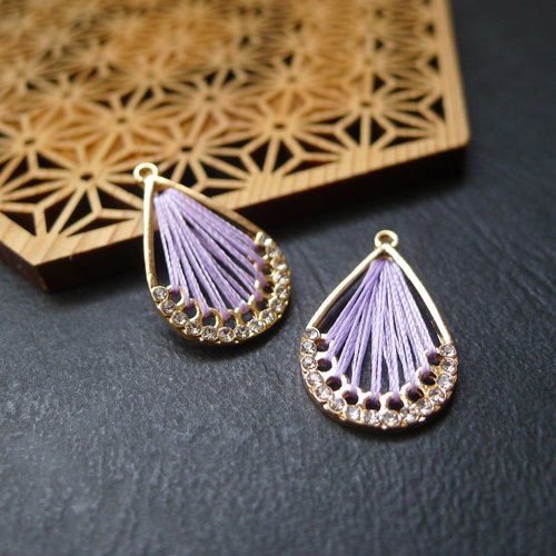 2 pendentifs gouttes doré et violet parme 15x25mm