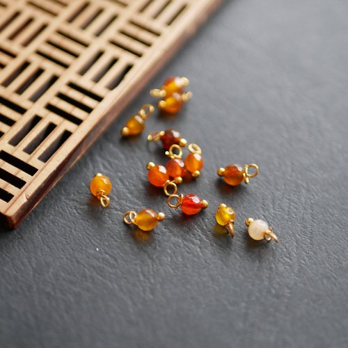 X20 perles rondes, pierre jade à facette, orange, 4x8mm, breloques doré