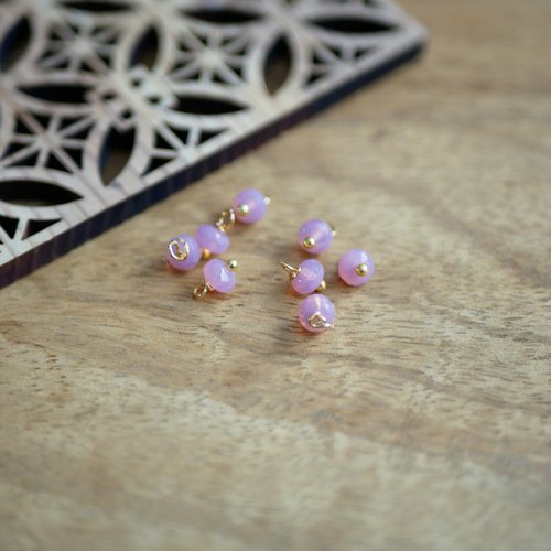 X8 perles breloques rondes verre tchèque rose et doré 5x8mm