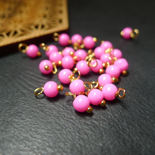 40 perles rondes en verre rose azalée 4x8mm bronze ou doré