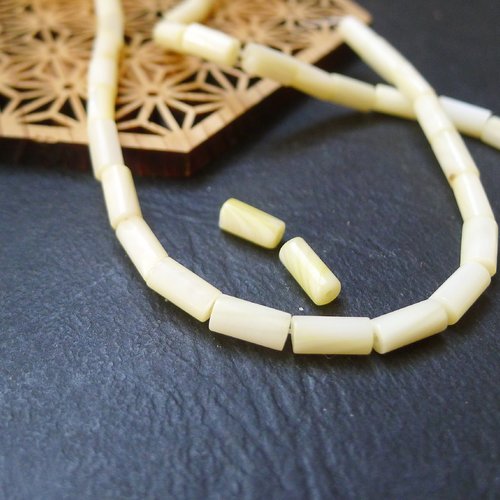 10 perles tubes coquillages beige jaune vanille heishi 4x8mm