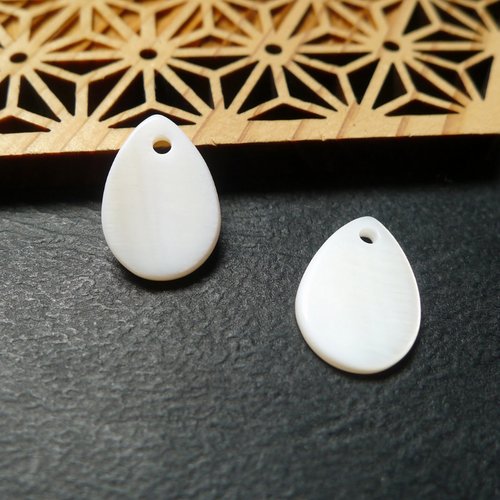 X2 breloque sequin goutte nacre blanc 6x9mm