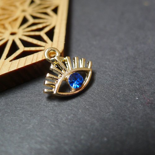 X2 breloque oeil doré et stass bleu 12x14mm