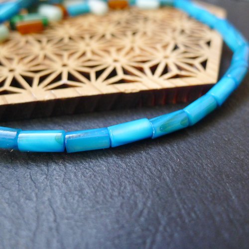 10 perles tubes coquillages bleu turquoise heishi 4x8mm