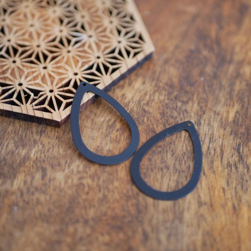 X2 breloque sequin goutte navette, acier noir, 26x38mm
