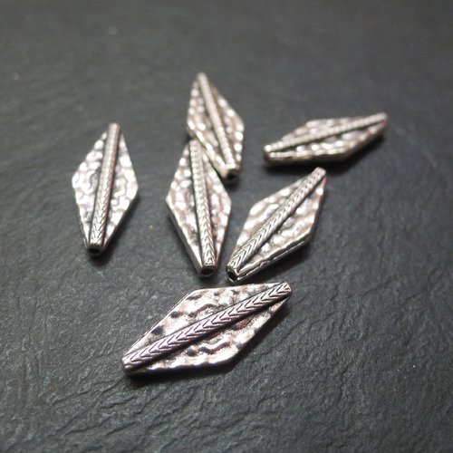 5 perles losanges argenté 9x22mm
